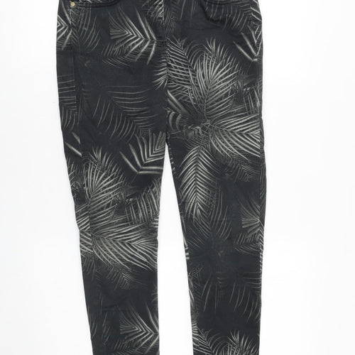 BiBA Womens Black Geometric Cotton Skinny Jeans Size 29 in L29 in Slim Zip - Leaf Print