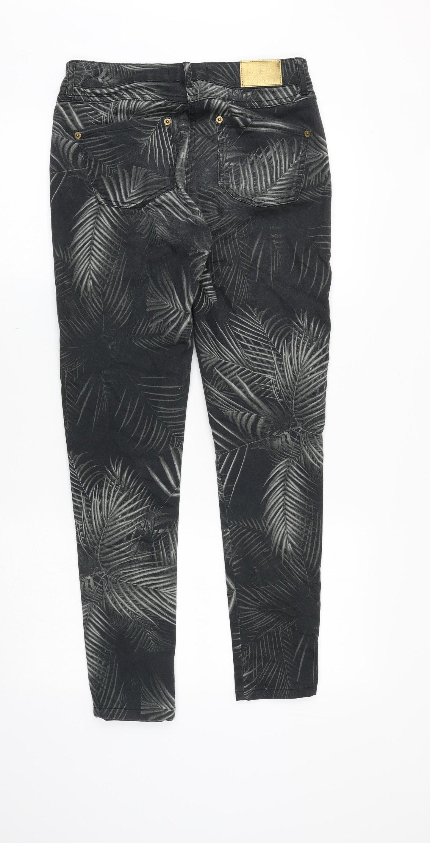 BiBA Womens Black Geometric Cotton Skinny Jeans Size 29 in L29 in Slim Zip - Leaf Print
