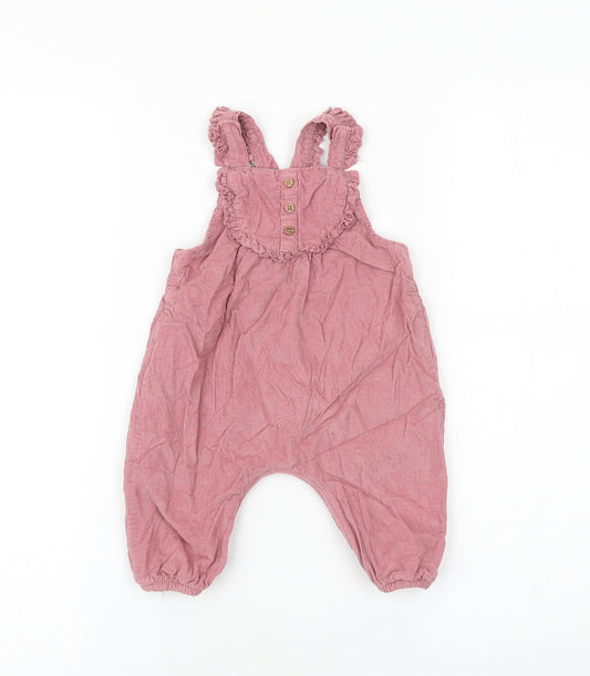 NEXT Baby Pink 100% Cotton Dungaree One-Piece Size 3-6 Months Button