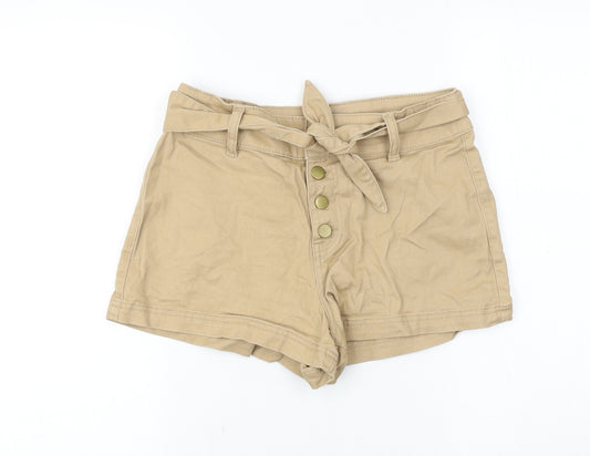 Primark Womens Beige Cotton Mom Shorts Size 10 L3 in Regular Button