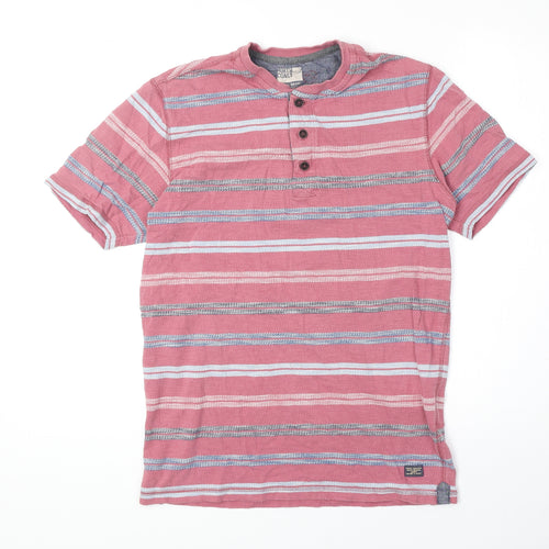 North Coast Mens Red Striped Cotton T-Shirt Size S Round Neck