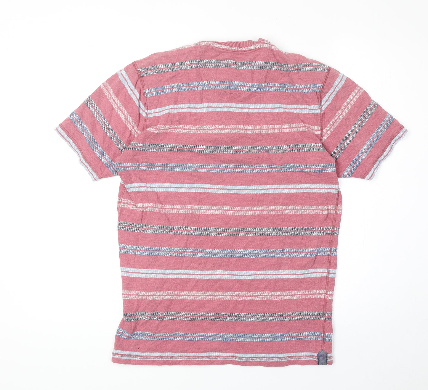 North Coast Mens Red Striped Cotton T-Shirt Size S Round Neck