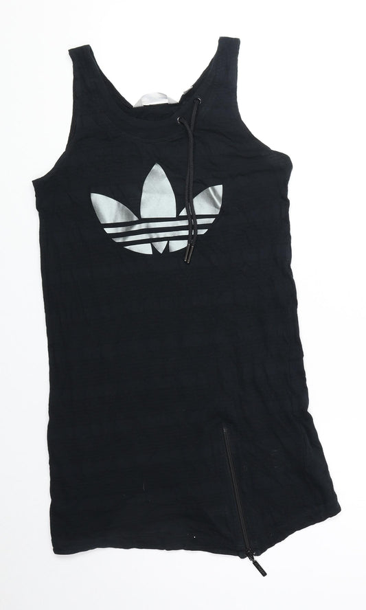 adidas Womens Black 100% Cotton Jersey Tank Size 10 Scoop Neck Pullover