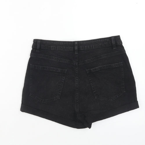 Denim & Co. Womens Black Cotton Hot Pants Shorts Size 10 Regular Button