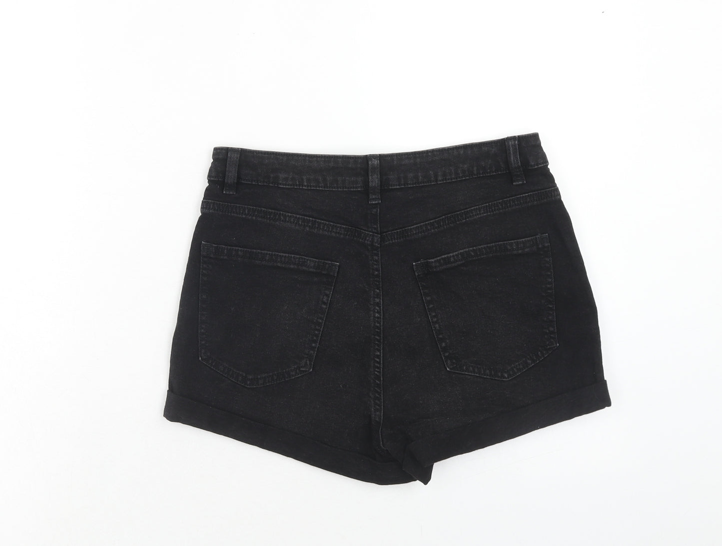 Denim & Co. Womens Black Cotton Hot Pants Shorts Size 10 Regular Button