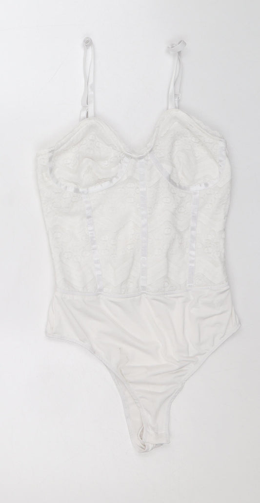 PRETTYLITTLETHING Womens White Polyamide Bodysuit One-Piece Size 6 Pullover
