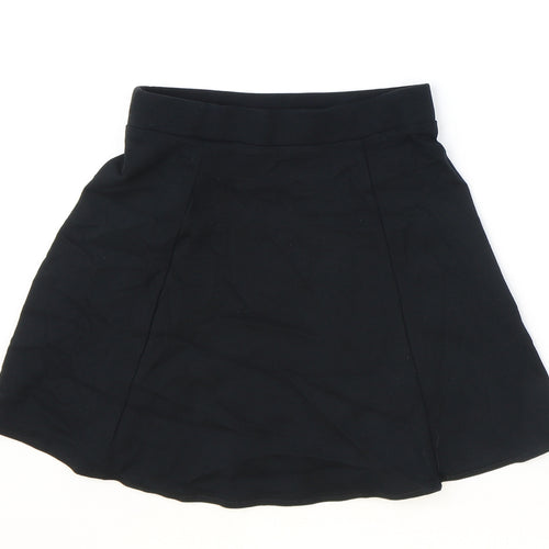 Marks and Spencer Girls Black Cotton Skater Skirt Size 8-9 Years Regular Pull On