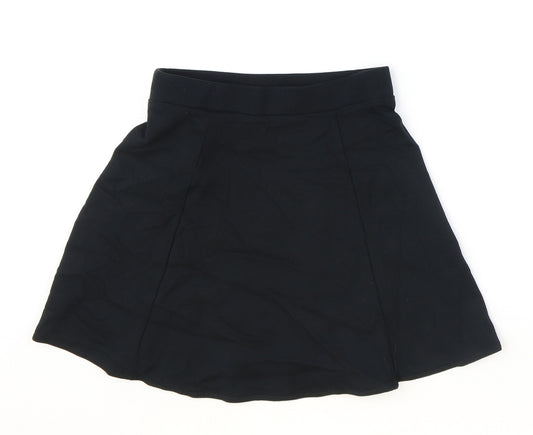 Marks and Spencer Girls Black Cotton Skater Skirt Size 8-9 Years Regular Pull On