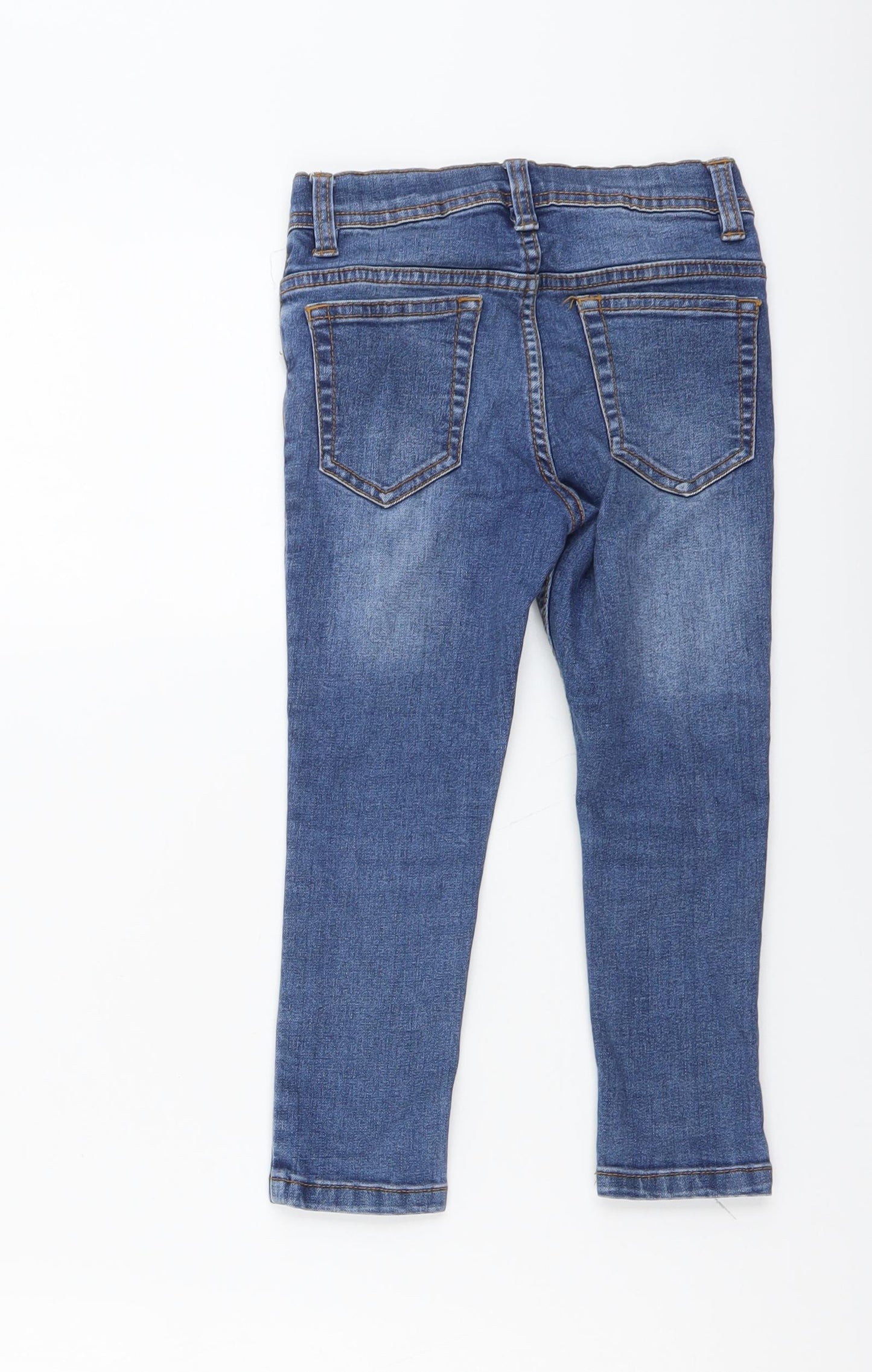 Denim & Co. Girls Blue Cotton Skinny Jeans Size 4-5 Years Regular Button