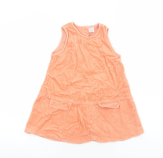 NEXT Girls Orange Cotton A-Line Size 5-6 Years Round Neck Button