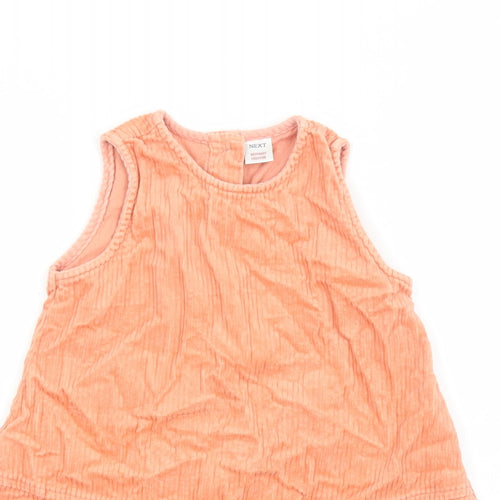 NEXT Girls Orange Cotton A-Line Size 5-6 Years Round Neck Button