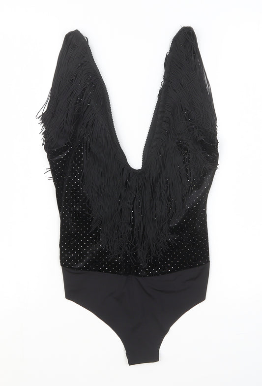 Zara Womens Black Polyester Bodysuit One-Piece Size M Button