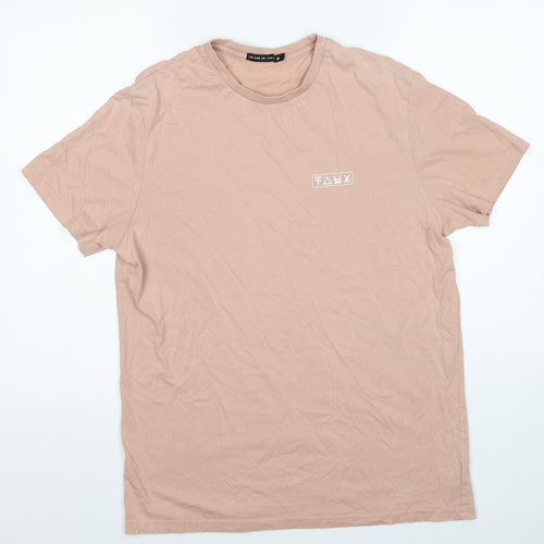 Friend of Faux Mens Pink Cotton T-Shirt Size M Round Neck