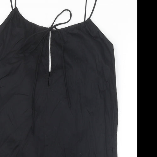 Zara Womens Black 100% Cotton Playsuit One-Piece Size M Tie