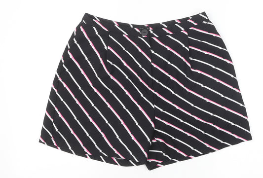 F&F Womens Black Striped Polyester Basic Shorts Size 12 Regular Zip