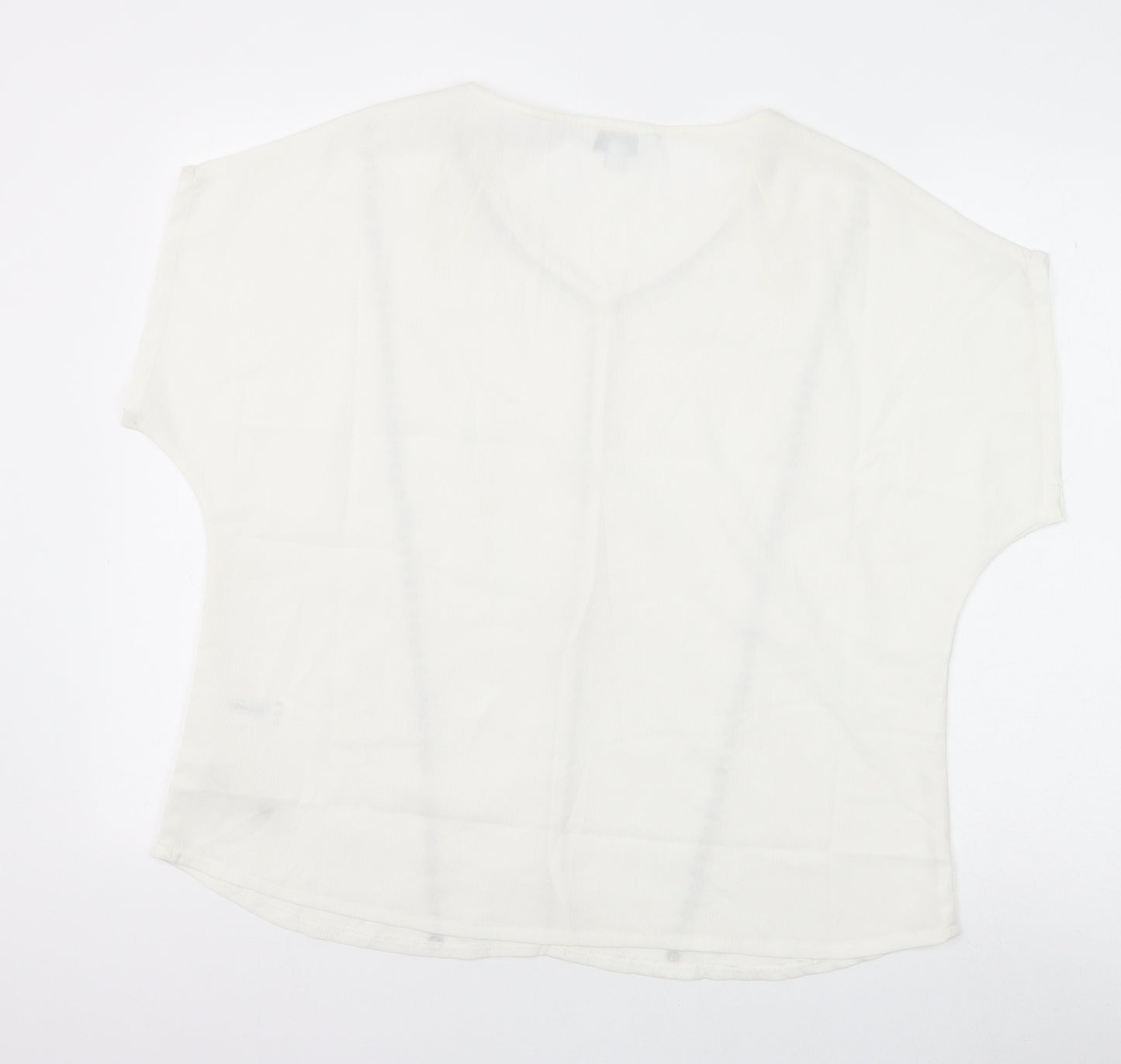 Nightingales Womens White Polyester Basic Blouse Size 16 V-Neck