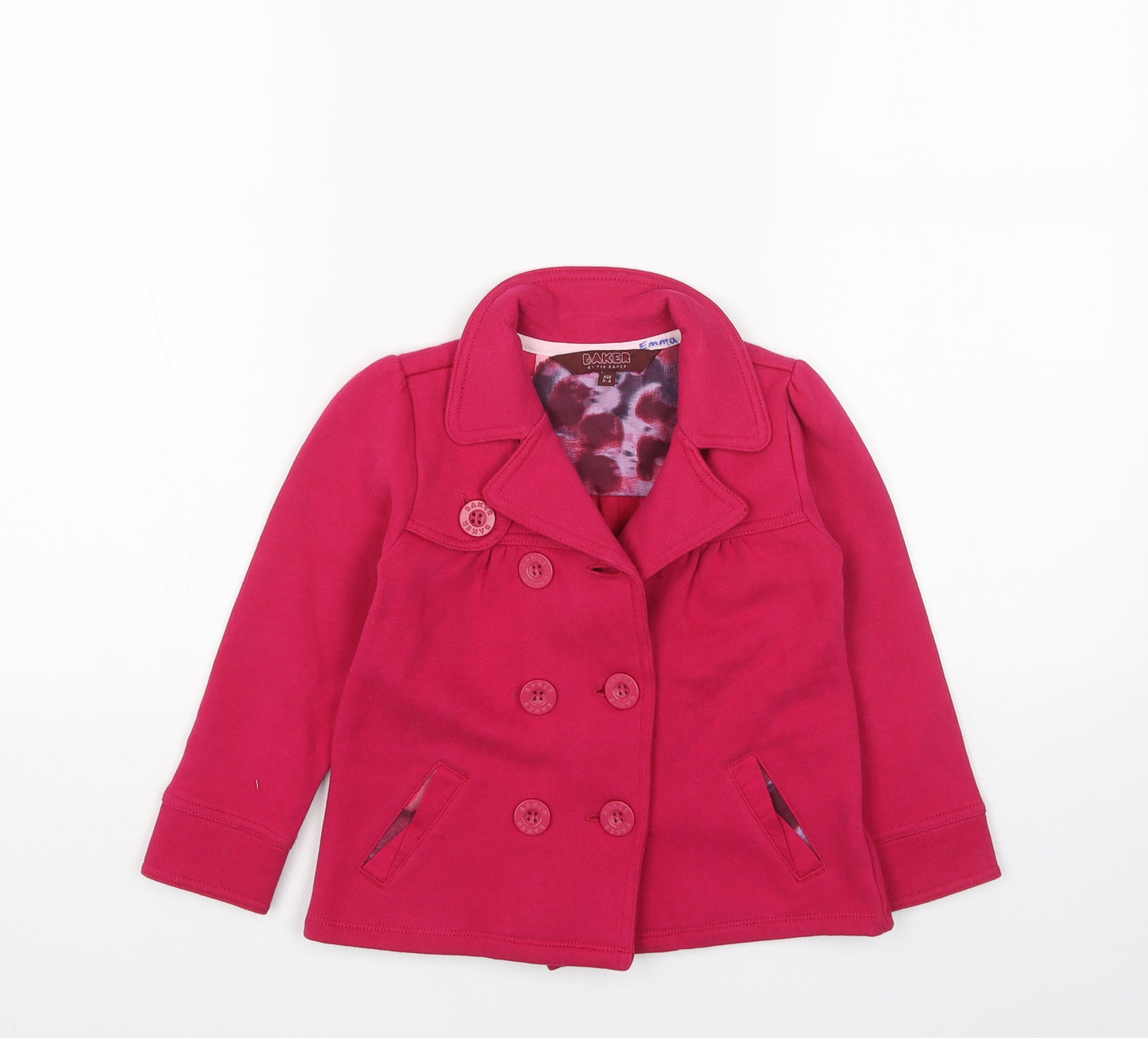 Baker Girls Pink Pea Coat Coat Size 3-4 Years Button