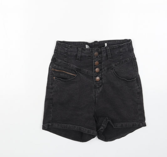 Denim & Co. Womens Black Cotton Sailor Shorts Size 8 Regular Button