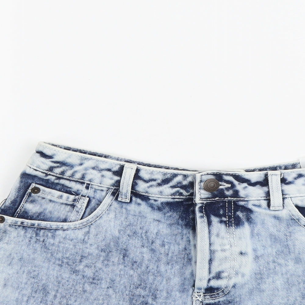 Topshop Womens Blue Cotton Hot Pants Shorts Size 28 in L3 in Regular Button - Acid Wash