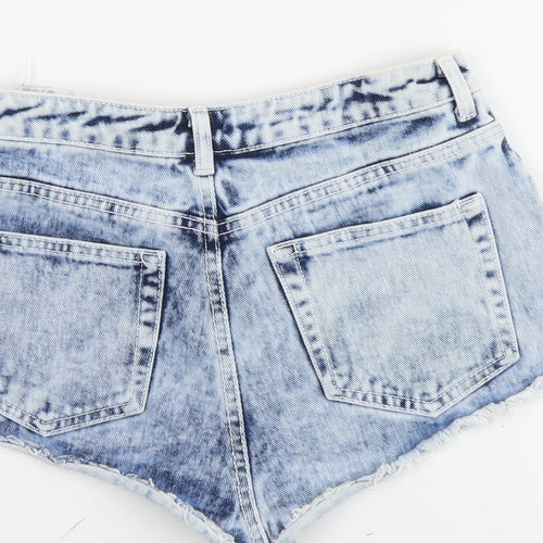 Topshop Womens Blue Cotton Hot Pants Shorts Size 28 in L3 in Regular Button - Acid Wash