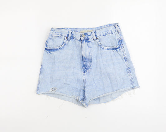 Topshop Womens Blue Cotton Cut-Off Shorts Size M L4 in Regular Button - Distressed