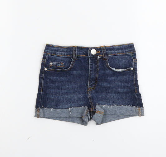 Denim & Co. Girls Blue Cotton Hot Pants Shorts Size 4-5 Years Regular Buckle