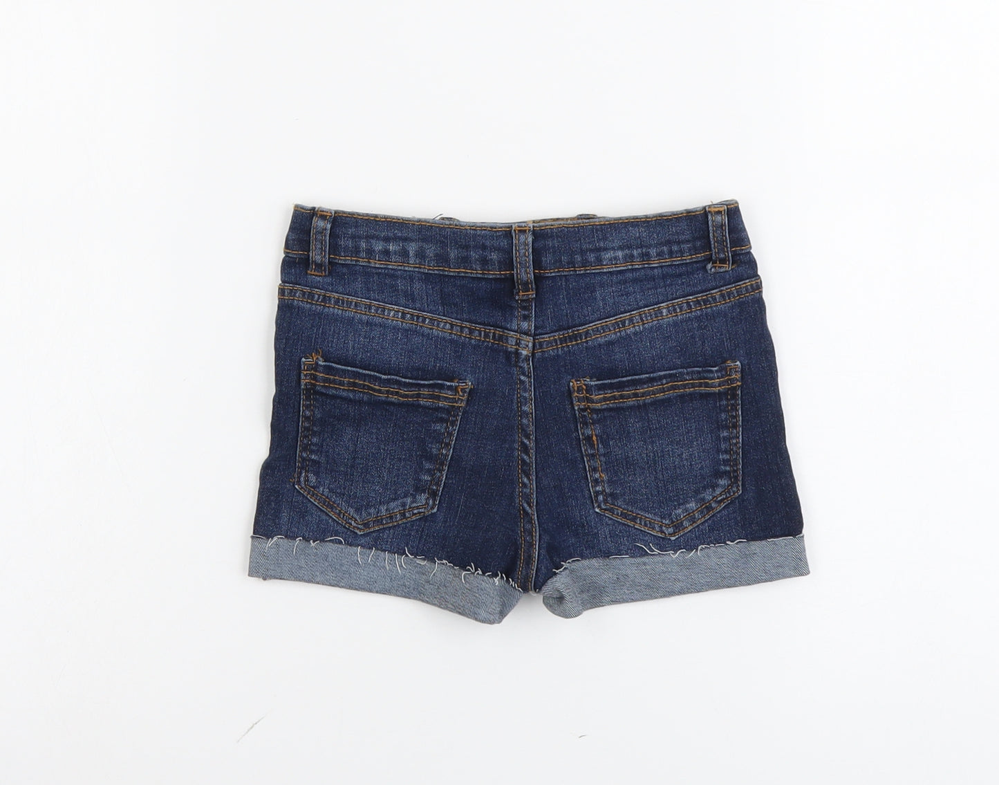 Denim & Co. Girls Blue Cotton Hot Pants Shorts Size 4-5 Years Regular Buckle