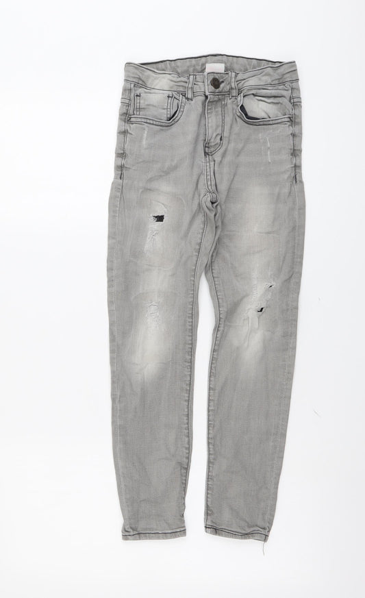 Zara Boys Grey Cotton Straight Jeans Size 9 Years Regular Button - Distressed