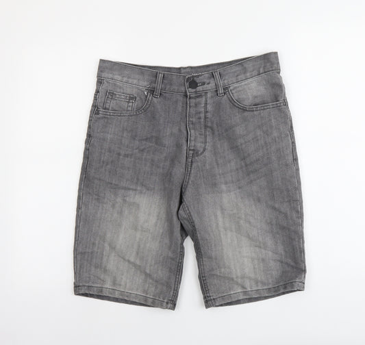 Denim & Co. Mens Grey Cotton Biker Shorts Size 30 in L10 in Regular Button