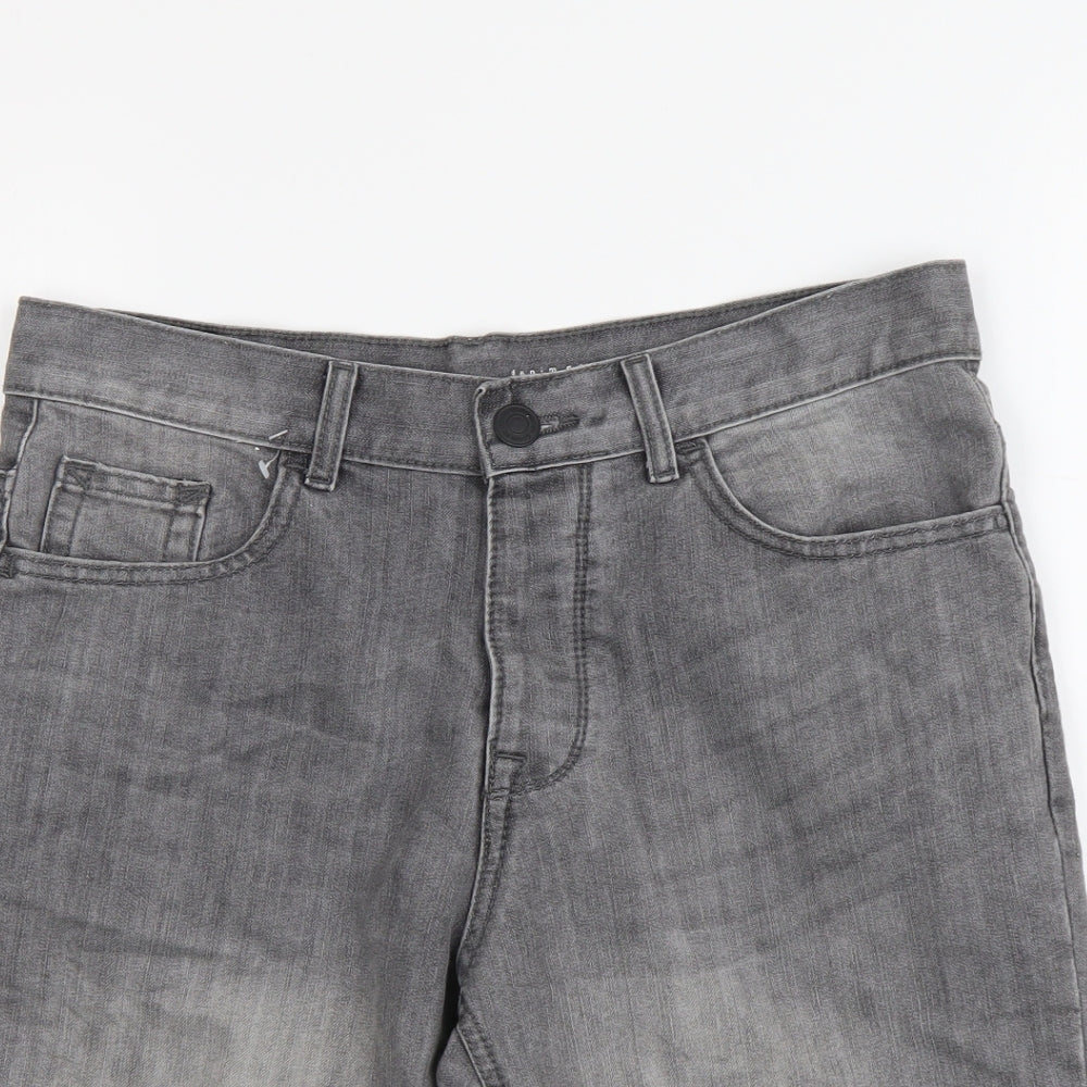 Denim & Co. Mens Grey Cotton Biker Shorts Size 30 in L10 in Regular Button
