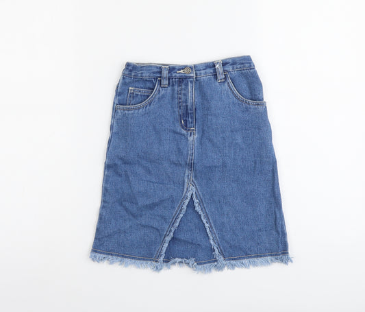 Ladybird Girls Blue Cotton Straight & Pencil Skirt Size 4-5 Years Regular Button