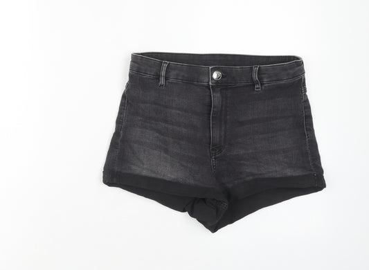 H&M Womens Black Cotton Hot Pants Shorts Size 12 Regular Zip