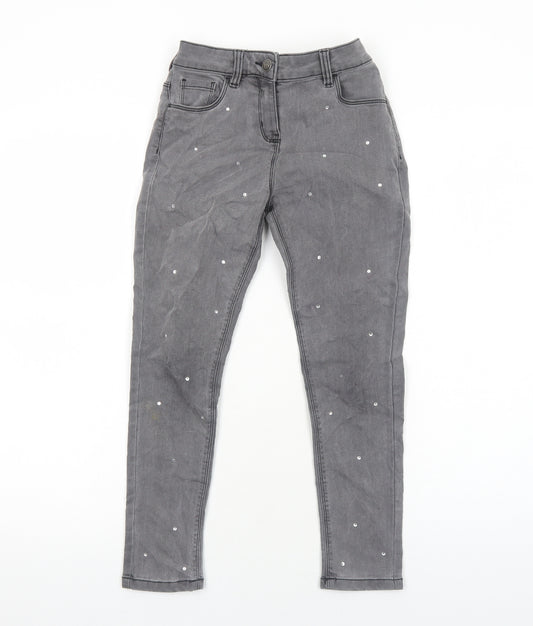 F&F Girls Grey Cotton Jegging Jeans Size 9-10 Years Regular Zip