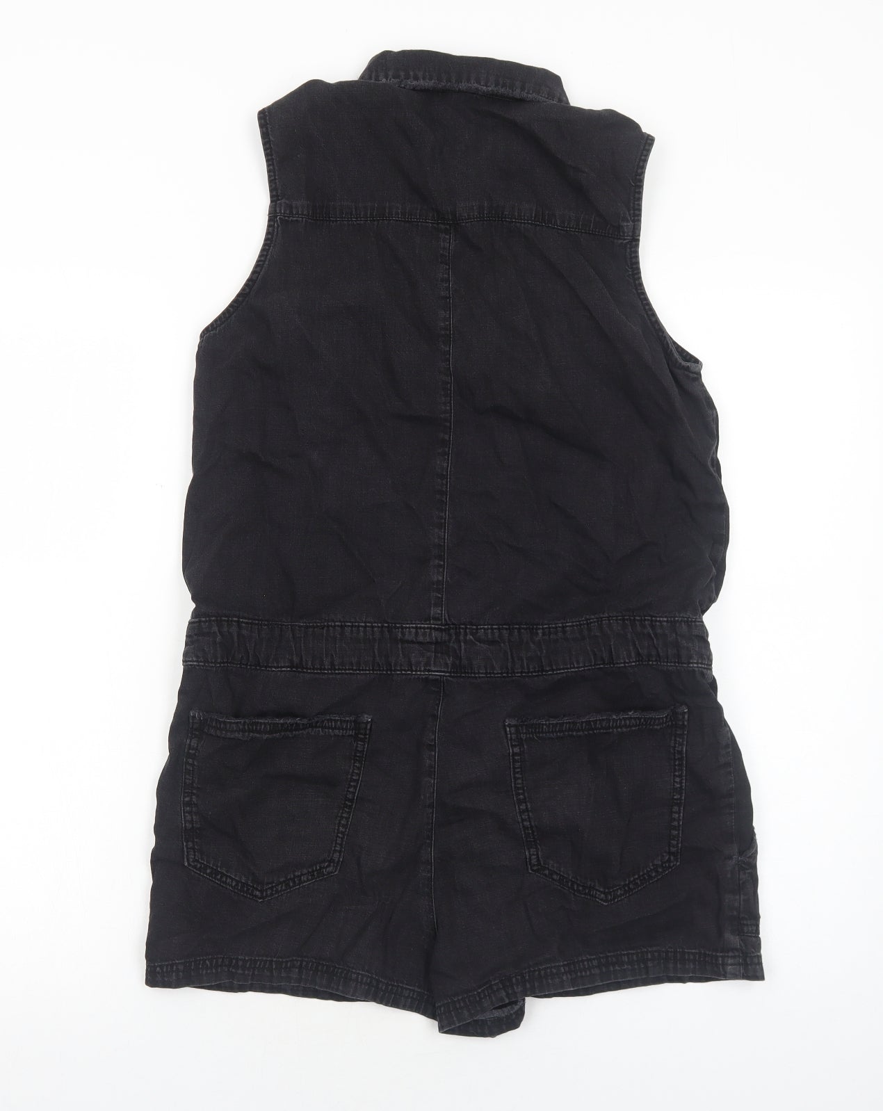H&M Womens Black Cotton Playsuit One-Piece Size 8 Snap - Drawstring Waist
