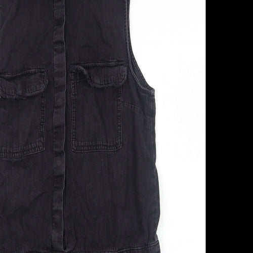 H&M Womens Black Cotton Playsuit One-Piece Size 8 Snap - Drawstring Waist