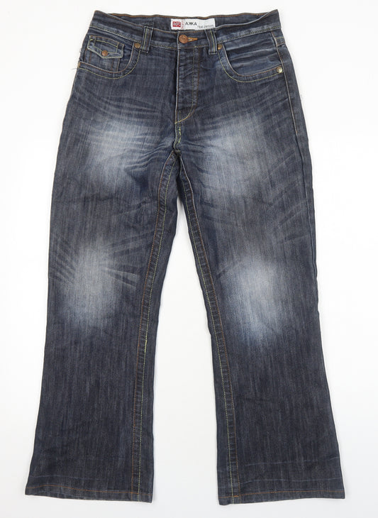AKKA Mens Blue Cotton Bootcut Jeans Size S Regular Button