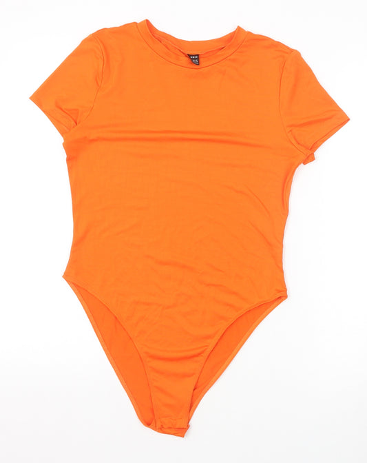 SheIn Womens Orange Polyester Bodysuit One-Piece Size L Snap