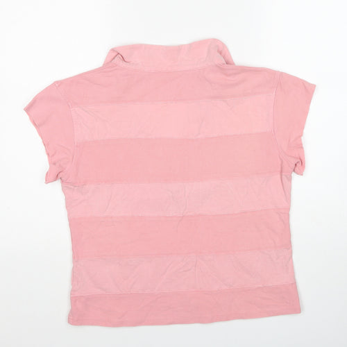 Weird Fish Womens Pink Striped Cotton Cropped Polo Size L Collared