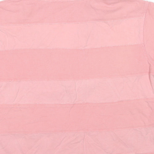 Weird Fish Womens Pink Striped Cotton Cropped Polo Size L Collared