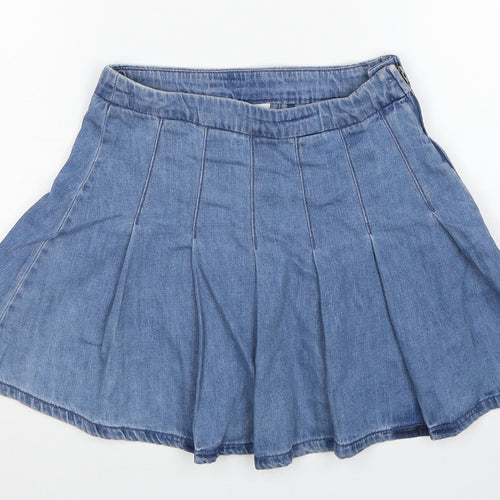 NEXT Girls Blue Cotton Skater Skirt Size 8 Years Regular Zip