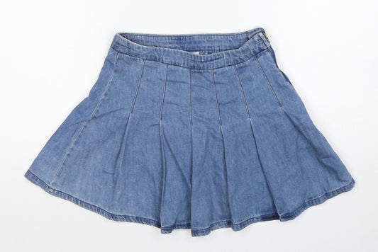 NEXT Girls Blue Cotton Skater Skirt Size 8 Years Regular Zip