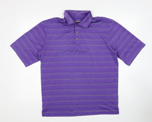 Kirkland Signature Mens Purple Striped Polyester Polo Size M Collared Button