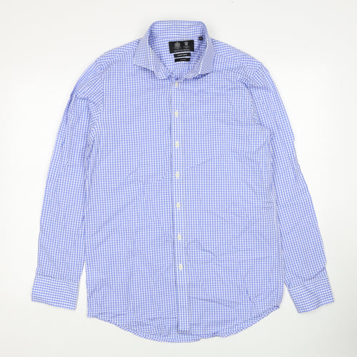 Austin Reed Mens Blue Check Cotton Button-Up Size 15.5 Collared Button