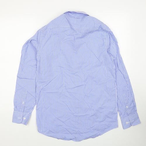 Austin Reed Mens Blue Check Cotton Button-Up Size 15.5 Collared Button