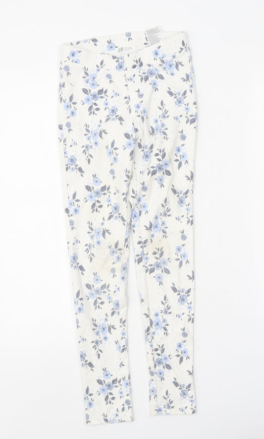 H&M Girls White Floral Cotton Jogger Trousers Size 10 Years Regular Pullover - Leggings