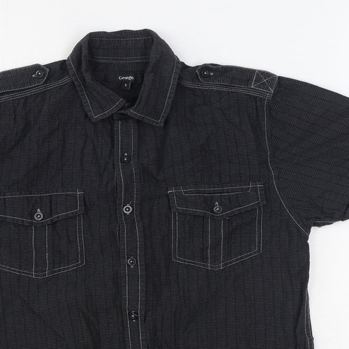 George Mens Black Cotton Button-Up Size S Collared Button - Contrast Stitching