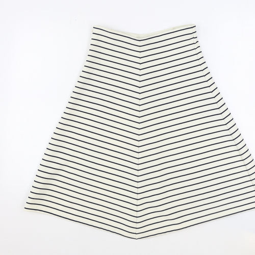 Zara Knit Womens Ivory Striped Polyester A-Line Skirt Size M Zip
