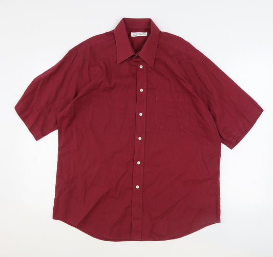 Marks and Spencer Mens Red Cotton Button-Up Size 16.5 Collared Button