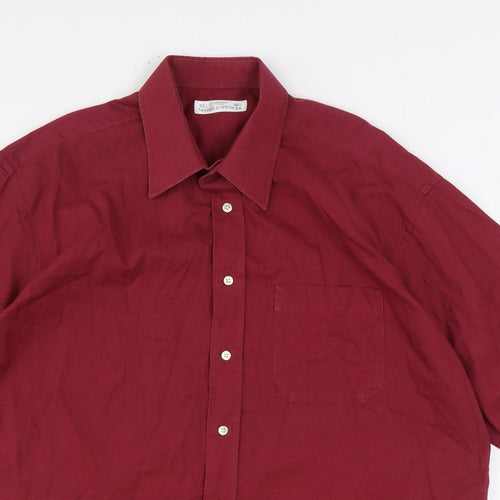 Marks and Spencer Mens Red Cotton Button-Up Size 16.5 Collared Button