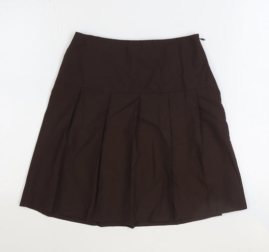 Marks and Spencer Girls Brown Polyester Pleated Skirt Size 14 Years Regular Zip